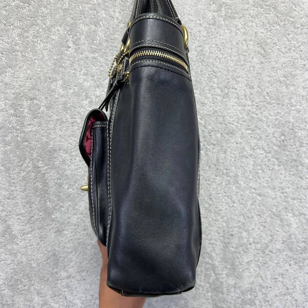 Y2k Coach Gigi Tote Bag Black Leather Brass Hardware Turnlock Top Handle